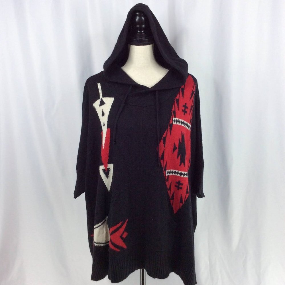 Lauren Ralph Lauren Hooded Wool Poncho Sweater Womens 2X Southwestern Indian